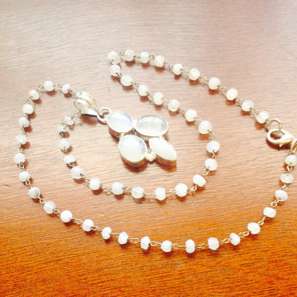 2-Rainbow Moonstone Necklace + Pendant, Moonstone Necklace Moonstone Pendant Necklace Rainbow Moonstone Pendant, Moonstone Pendant Moonstone