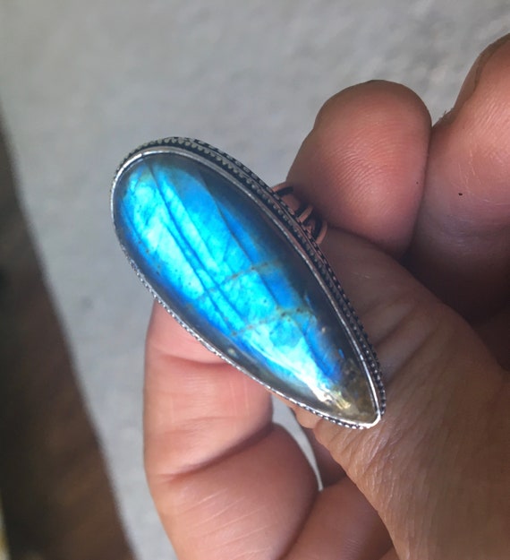 Deep Sea Blue Labradorite Teardrop Ring - Sea Blu… - image 1