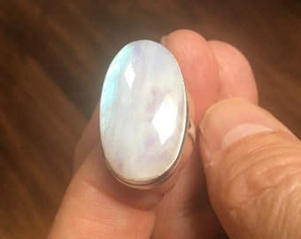 SPRING/SUMMER SALE: Beautiful Rainbow Moonstone Vintage Ring Size 8.75 -Oval Moonstone Ring - Moonstone Ring - Blue Rainbow Moonstone