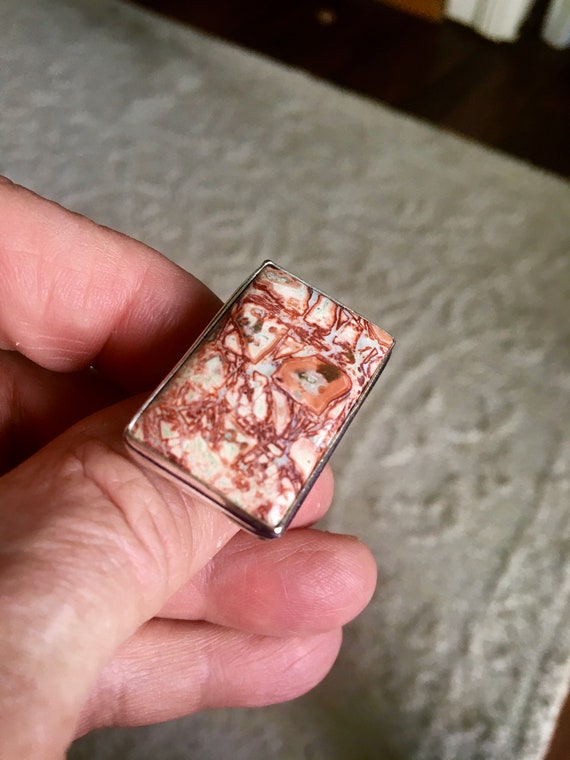 Beautiful Rectangle Leopard Jasper Ring - Leopard… - image 2