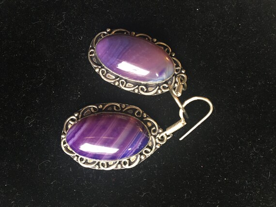 SALE: Purple Oblong Botswana Agate Dangle Earring… - image 5