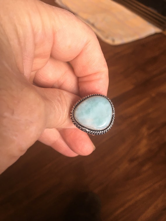 SALE: Natural Blue Unique Shaped Larimar Ring - Ha