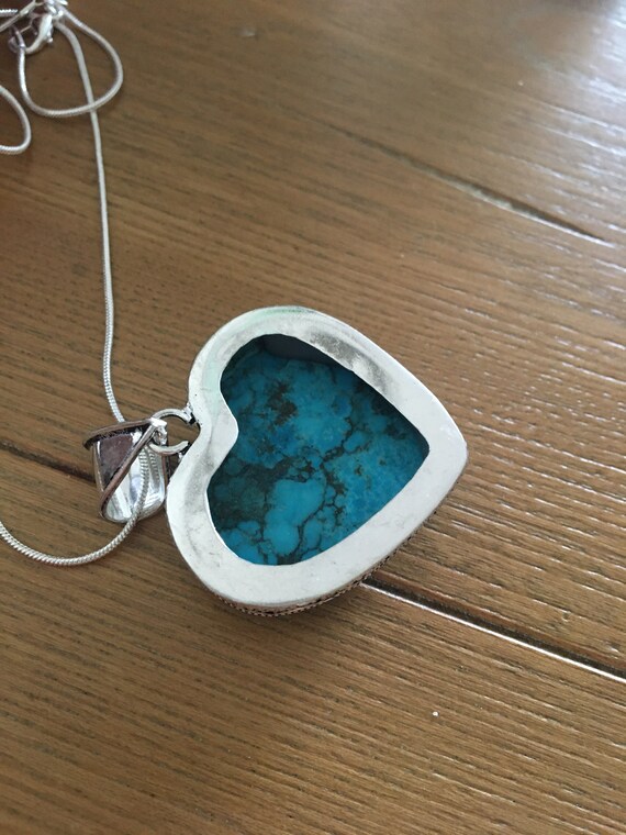 Heart Shaped Vintage Turquoise Pendant Necklace -… - image 7