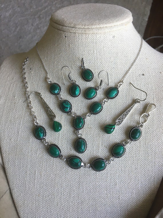 Double Petite Malachite Jewelry Set - Petite Mala… - image 10