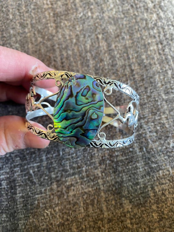Beautiful Abalone Shell Bangle Cuff Bracelet - Vi… - image 6