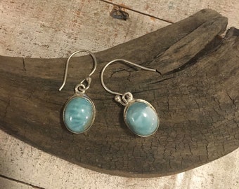 Larimar Dangle Earrings - Blue Larimar Dangle Earrings - Larimar Earrings - Vintage Larimar Dangle Earrings