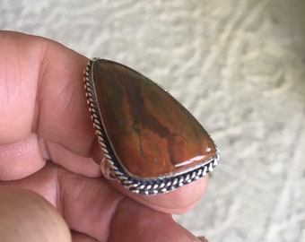 Rare Vintage Reddish Brown Jasper Handmade Ring - Chestnut Jasper Ring - Unique Reddish Brown Chestnut Jasper Ring Size 8