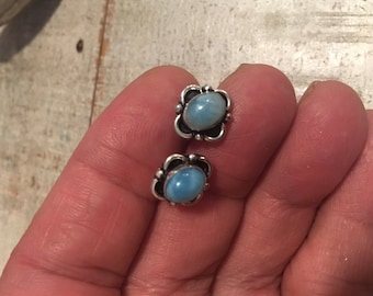 MARKED DOWN FROMM 45.50) Petite Larimar Stud Earrings - Sterling Silver Stud Earrings-Vintage Larimar Earrings-Stud Larimar Earrings