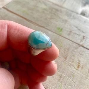 Solid Larimar Sterling Silver Ring - Silver Larimar Ring - Larimar Ring - Larimar Sterling Silver Ring Size 8.75