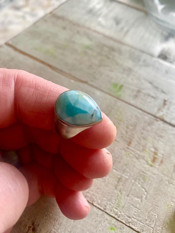 CHRISTMAS SALE: Solid Larimar Sterling Silver Rin… - image 1