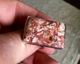 Mooie rechthoek Leopard Jasper Ring - Leopard Jasper Ring - Jasper Ring - Rechthoek Jasper Ring Maat 9,75 - Tan Leopard Jasper Ring