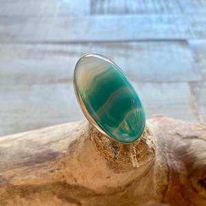 Beautiful Botswana Teal Blue/Translucent  Agate Ring - Vintage Botswana Blue Agate Ring - Blue Botswana Agate Ring Size 9.75
