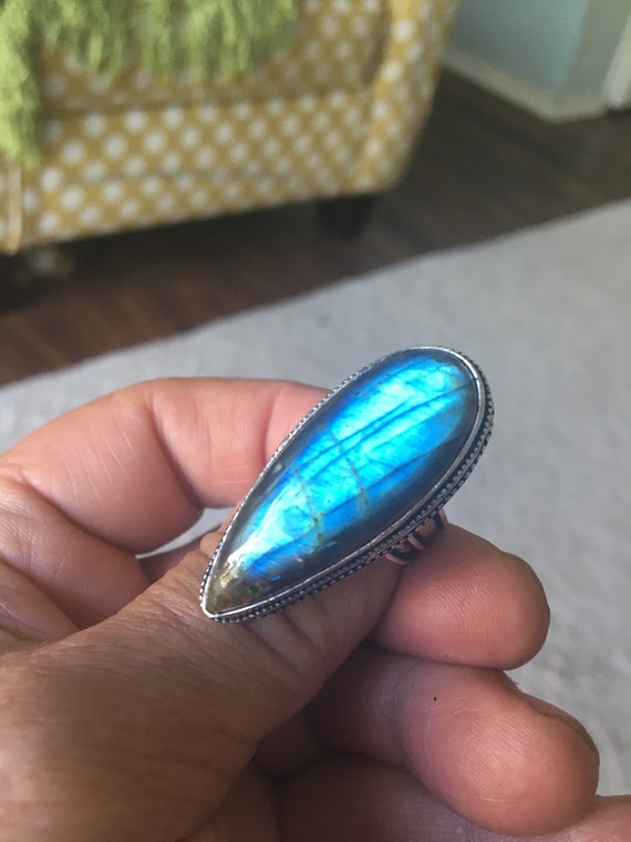 Deep Sea Blue Labradorite Teardrop Ring - Sea Blu… - image 2