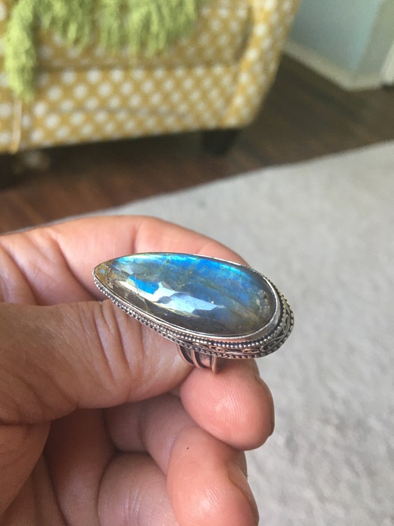 Deep Sea Blue Labradorite Teardrop Ring - Sea Blu… - image 4