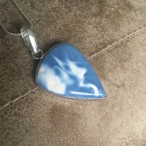 Natural Blue and White Owhyee Opal Pendant Necklace - 925 Sterling Silver Plated-Beautiful Blue Teardrop Owhyee Opal Pendant Necklace