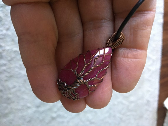 Unique Copper Wire Wrapped Pink Raspberry Teardro… - image 5
