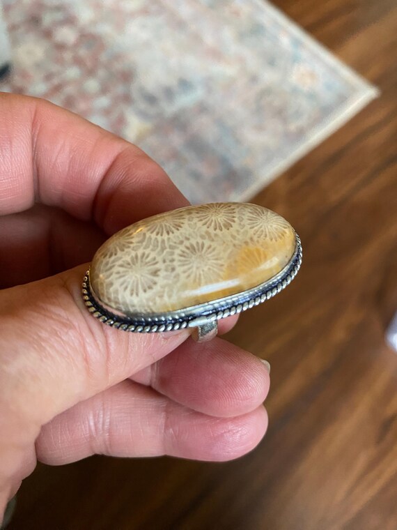 Multi Color Teardrop Fossil Coral Ring  - Fossil … - image 3