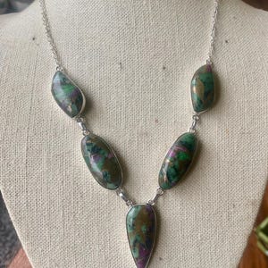 Sterling Silver Copper Ruby Zoisite Necklace - Vintage Adjustable Stone Necklace