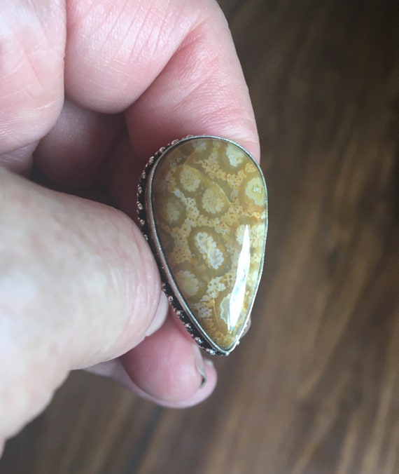 Beautiful Tan Fossil Coral Ring - Silver Fossil Co