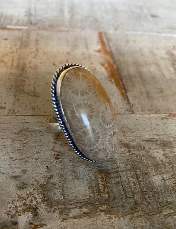 Multi Color Teardrop Fossil Coral Ring  - Fossil … - image 5