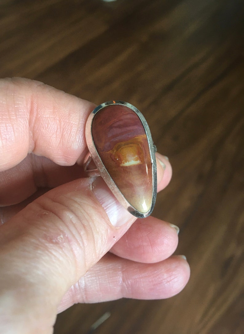 Vintage Imperial Jasper Teardrop Silver Ring Jasper Teardrop Ring Vintage Jasper Ring Red Jasper Silver Ring Size 10.5 image 5