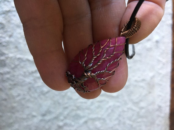 Unique Copper Wire Wrapped Pink Raspberry Teardro… - image 4