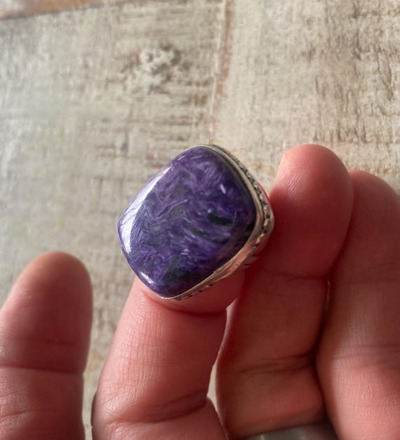Rare Rectangle CHAROITE GEMSTONE Ring-CHAROITE Ge… - image 9