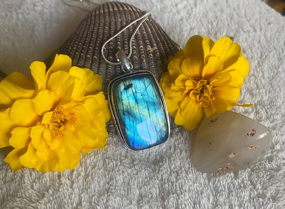 Labradorite SALE: Rectangle Labradorite Pendant-Labradorite Pendant Necklace-Blue Labradorite Pendant Necklace-Labradorite-Blue Labradorite