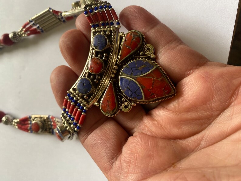 Vintage Tibetan Jewelry Set – Coral, Turquoise Necklace, Bracelet & Earrings image 7