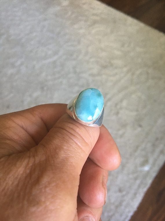 Vintage Oval Larimar Gemstone Ring Size 8.5 - Blue