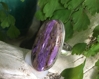 Beautiful Unique Natural Purple Charoite Ring - Charoite Ring - Purple Charoite Ring - Natural Charoite Ring Size 10.25