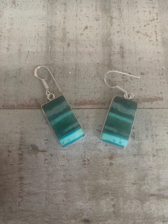 Chrysocolla Malachite Stud Earrings - Malachite Stud Earrings - Stud Chrysocolla Malachite Earrings - Long Malachite Stud Earrings 1"