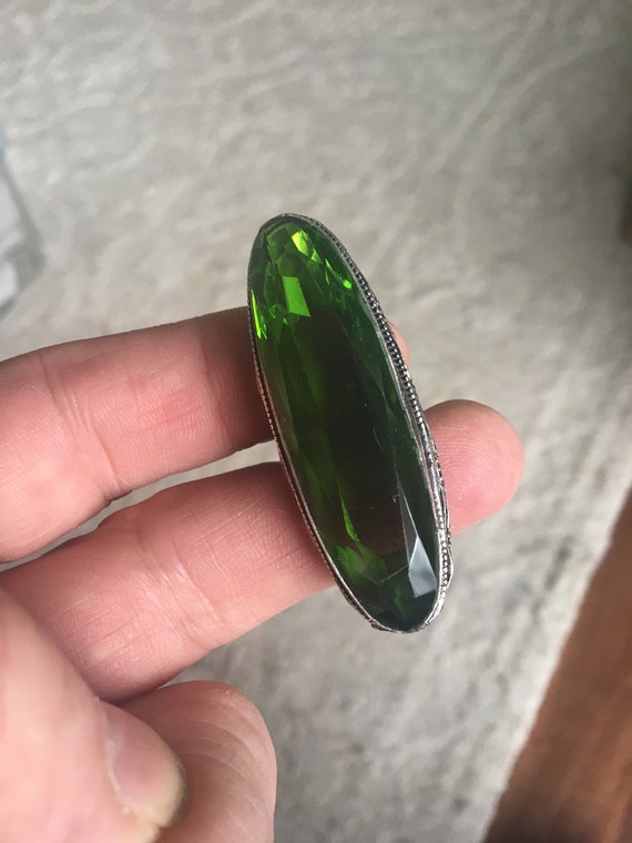 Large Faceted Green Peridot (glass?) Ring - Facete