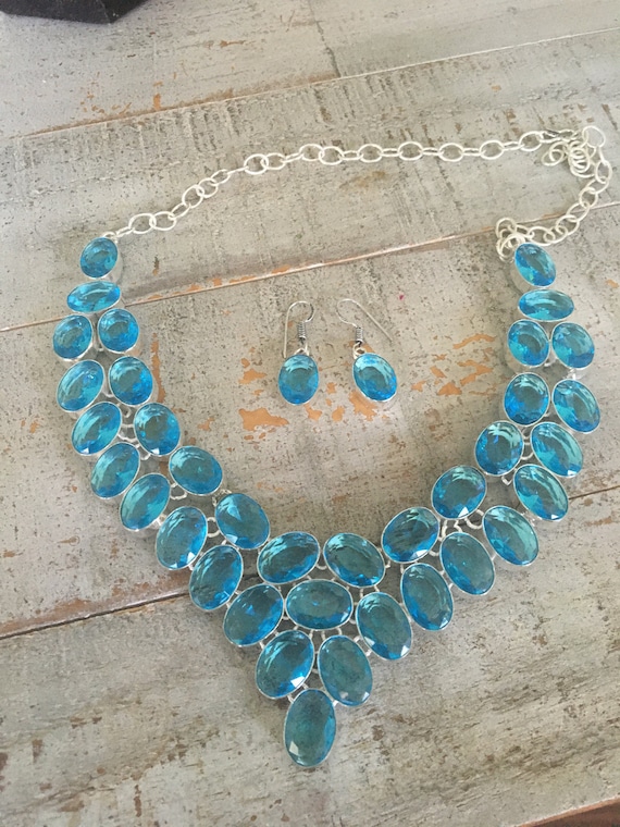 Swiss Blue Topaz Necklace + Earrings - Blue Topaz 