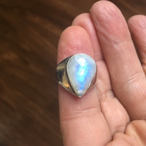 Men&#39;s/Ladies Beautiful Rainbow Moonstone Ring Size 10 - Rainbow Moonstone 925 Sterling Silver Plated-Moonstone Ring