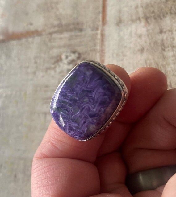 Rare Rectangle CHAROITE GEMSTONE Ring-CHAROITE Ge… - image 8