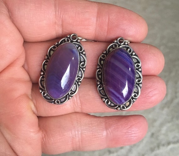 SALE: Purple Oblong Botswana Agate Dangle Earring… - image 1