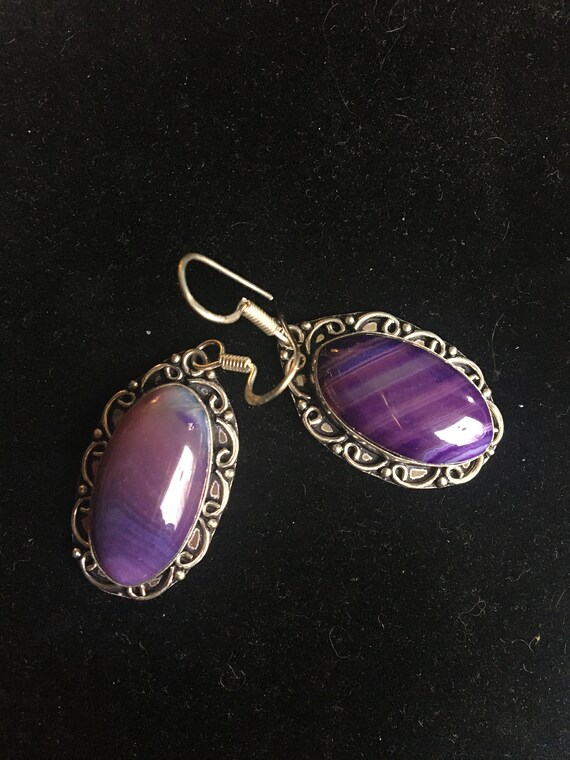 SALE: Purple Oblong Botswana Agate Dangle Earring… - image 6