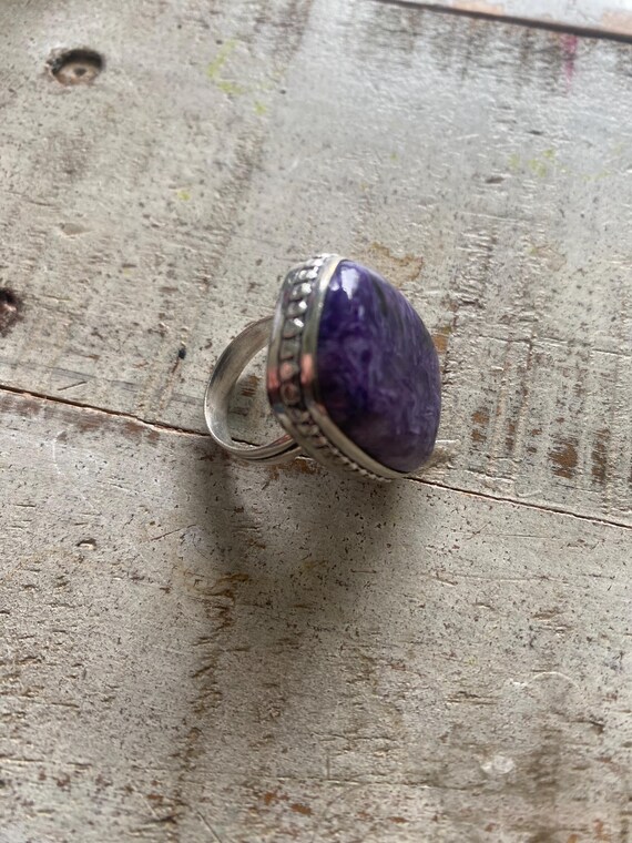 Rare Rectangle CHAROITE GEMSTONE Ring-CHAROITE Ge… - image 5