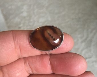Rare Color Dark Champagne Apricot Rose Oval Agate Ring  (one of a kind) - Apricot Ring -(much like a moonstone) Champagne Agate Ring Size 10