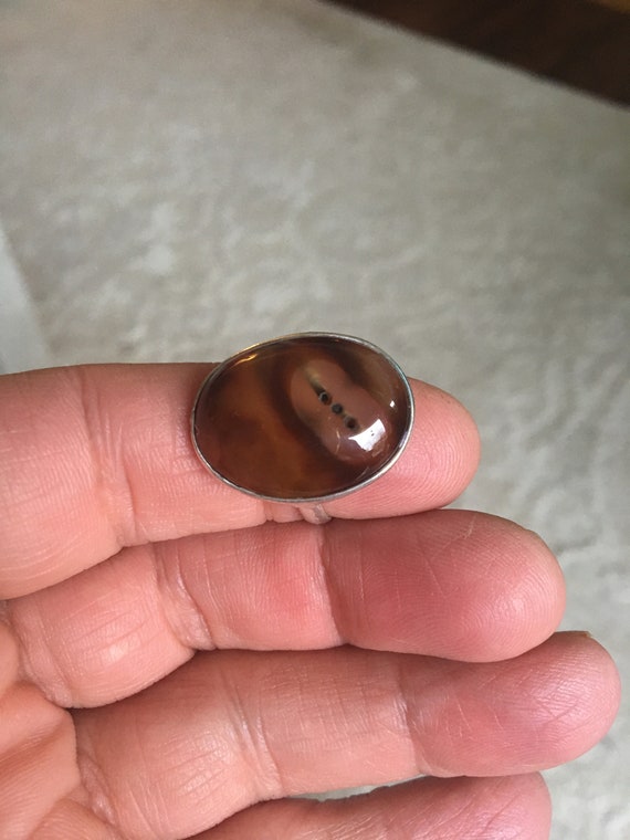 Rare Color Dark Champagne Apricot Rose Oval Agate… - image 1