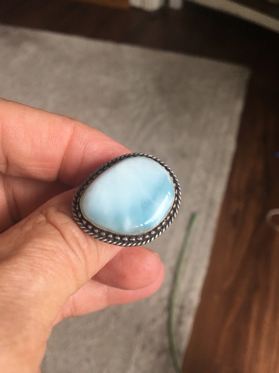 Beautiful Larimar Sterling Silver Plate Ring - Larimar Gemstone Sterling Silver Ring - Larimar Ring - Vintage Larimar Ring Size 9.5