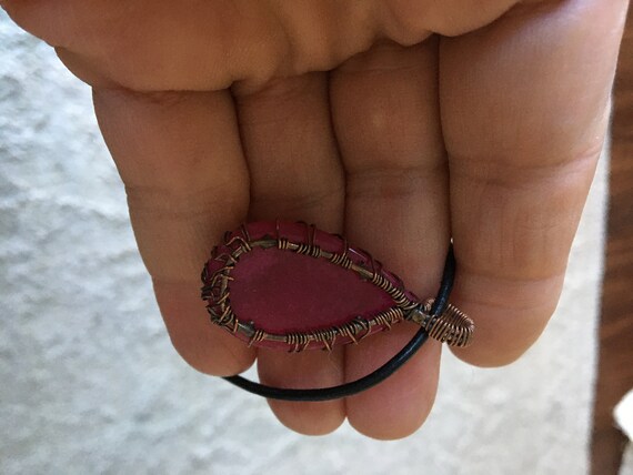 Unique Copper Wire Wrapped Pink Raspberry Teardro… - image 6