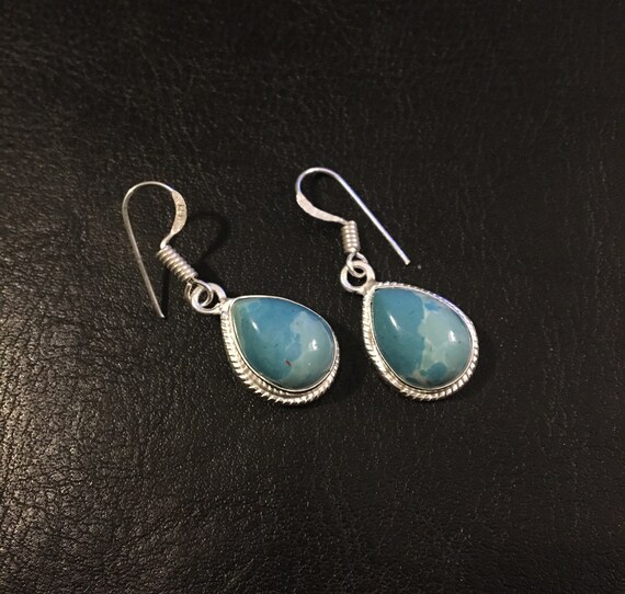 Vintage Caribbean Larimar Pear Shaped Dangle Earri