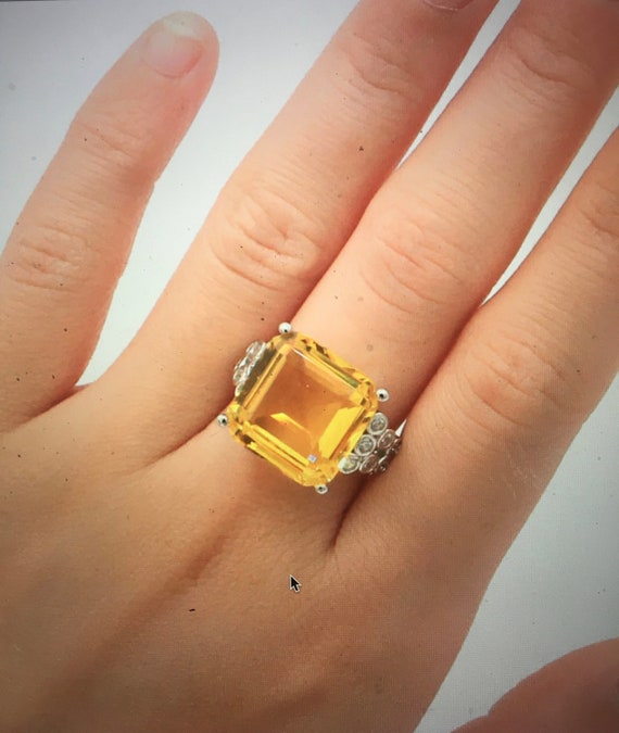 Beautiful Square Citrine Ring - Citrine + Cubic Zi