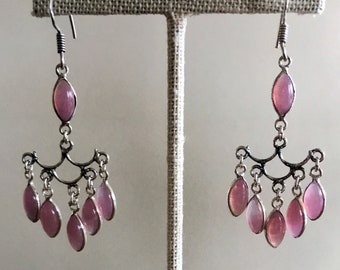 Soft Ice Pink Chalcedony chandelier earrings .