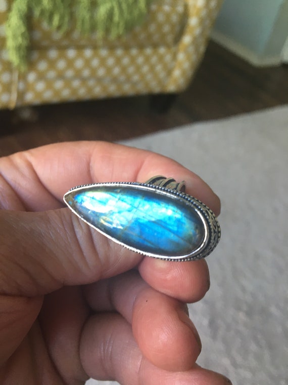 Deep Sea Blue Labradorite Teardrop Ring - Sea Blu… - image 3