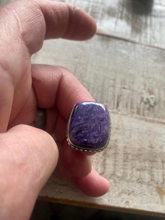 Rare Rectangle CHAROITE GEMSTONE Ring-CHAROITE Ge… - image 7