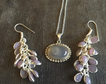 Rebajas OTOÑO/INVIERNO: Pendientes de cuentas de calcedonia lavanda + Collar de ágata lavanda - Collar de ágata lavanda
