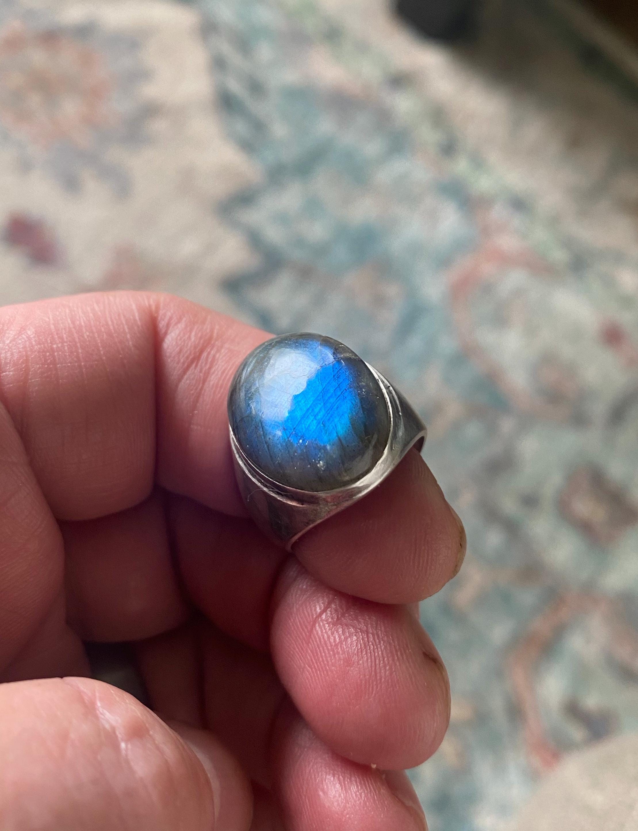 Gorgeous Blue Labradorite Ring -Deep Blue Vintage Labradorite Sterling Silver Plated Ring - Labradorite Ring Size 8.5